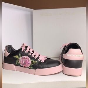 Dolce & Gabbana Black and Pink Floral Sneakers